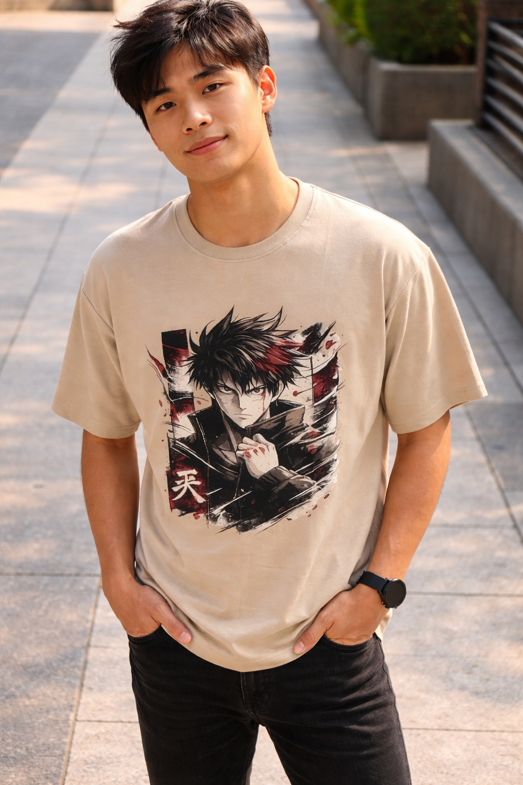 Manga Grey Round Neck 100% Cotton Mens' T-shirt