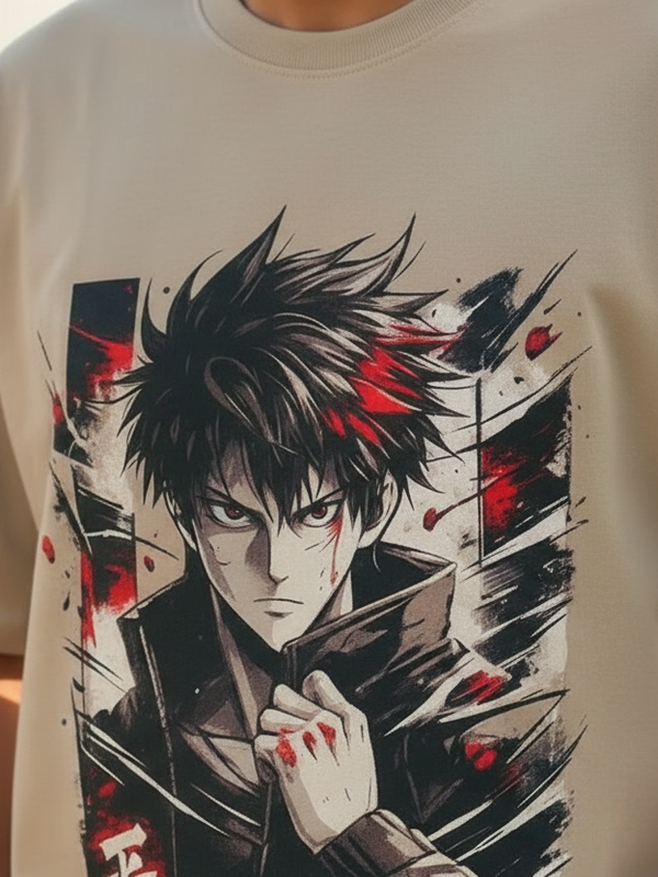 Manga Grey Round Neck 100% Cotton Mens' T-shirt