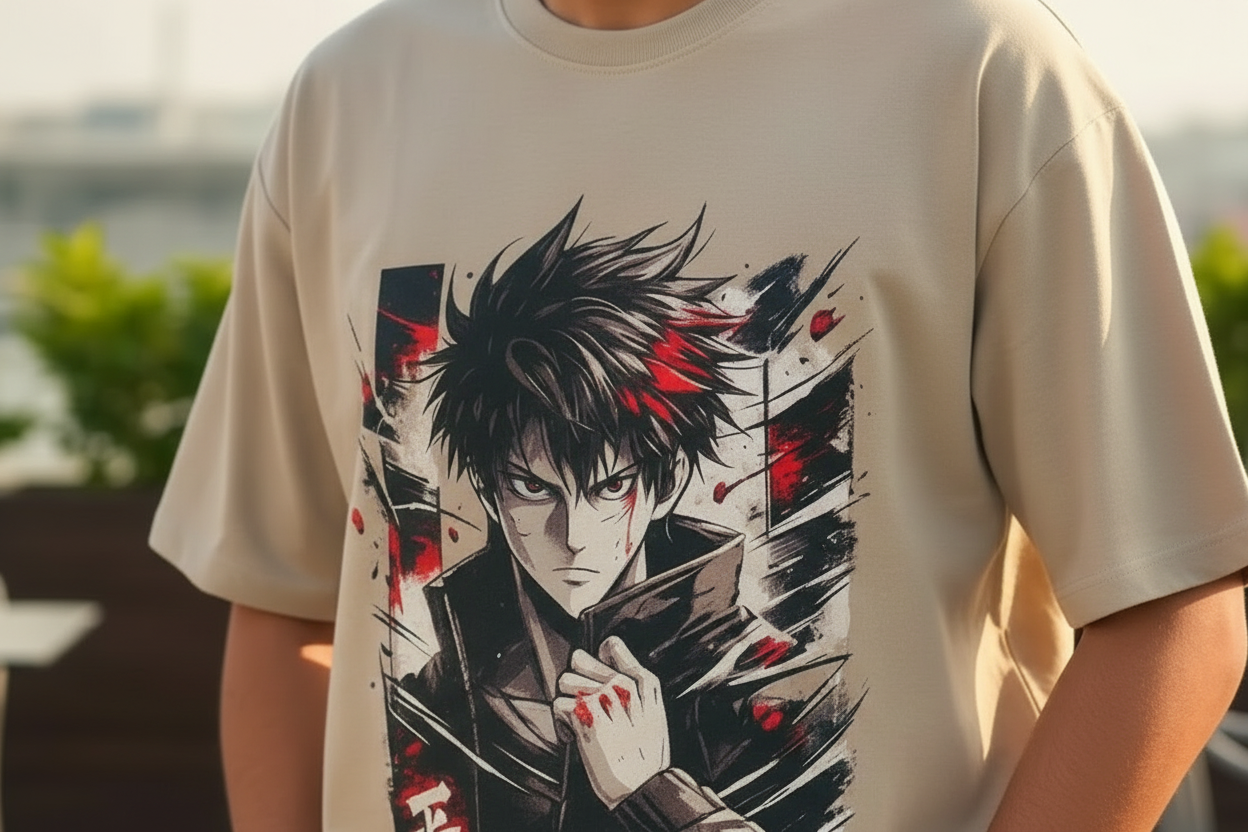 Manga Grey Round Neck 100% Cotton Mens' T-shirt