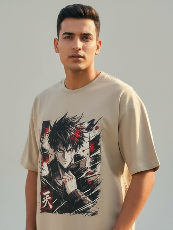 Manga Grey Round Neck 100% Cotton Mens' T-shirt