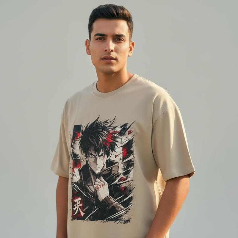 Manga Grey Round Neck 100% Cotton Mens' T-shirt