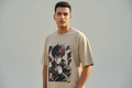 Manga Grey Round Neck 100% Cotton Mens' T-shirt