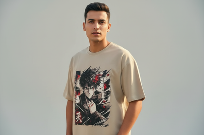 Manga Grey Round Neck 100% Cotton Mens' T-shirt
