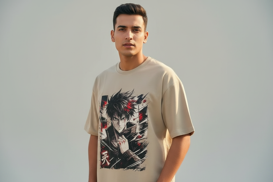 Manga Grey Round Neck 100% Cotton Mens' T-shirt