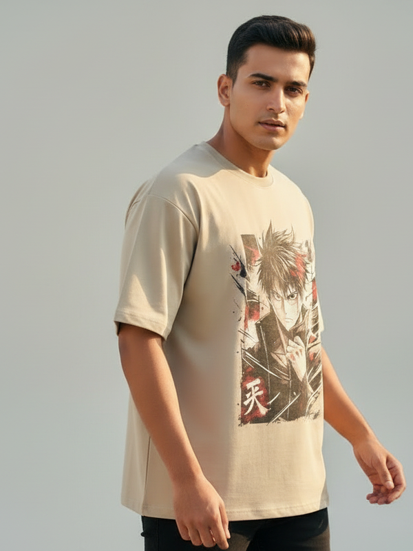 Manga Grey Round Neck 100% Cotton Mens' T-shirt