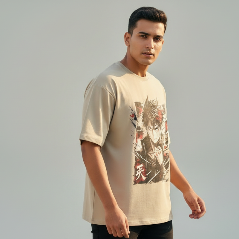 Manga Grey Round Neck 100% Cotton Mens' T-shirt
