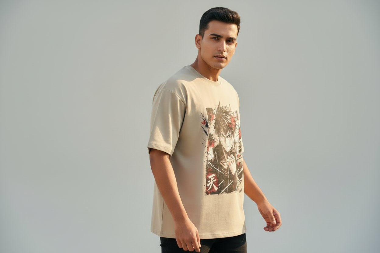 Manga Grey Round Neck 100% Cotton Mens' T-shirt