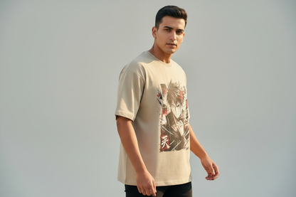 Manga Grey Round Neck 100% Cotton Mens' T-shirt