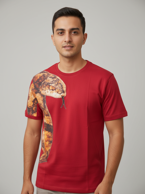 Serpentine Round Neck 100% Cotton Mens' T-shirt