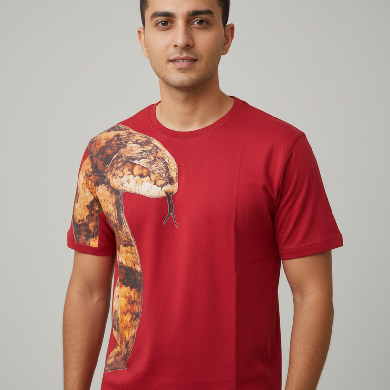 Serpentine Round Neck 100% Cotton Mens' T-shirt
