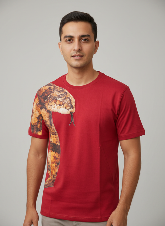 Serpentine Round Neck 100% Cotton Mens' T-shirt