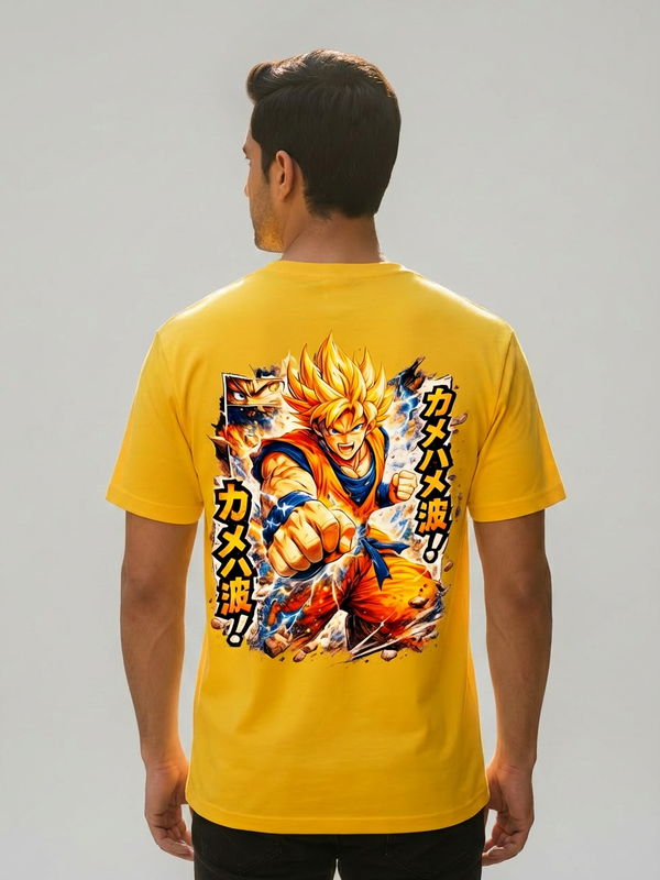Manga Yellow Round Neck 100% Cotton Mens' T-shirt