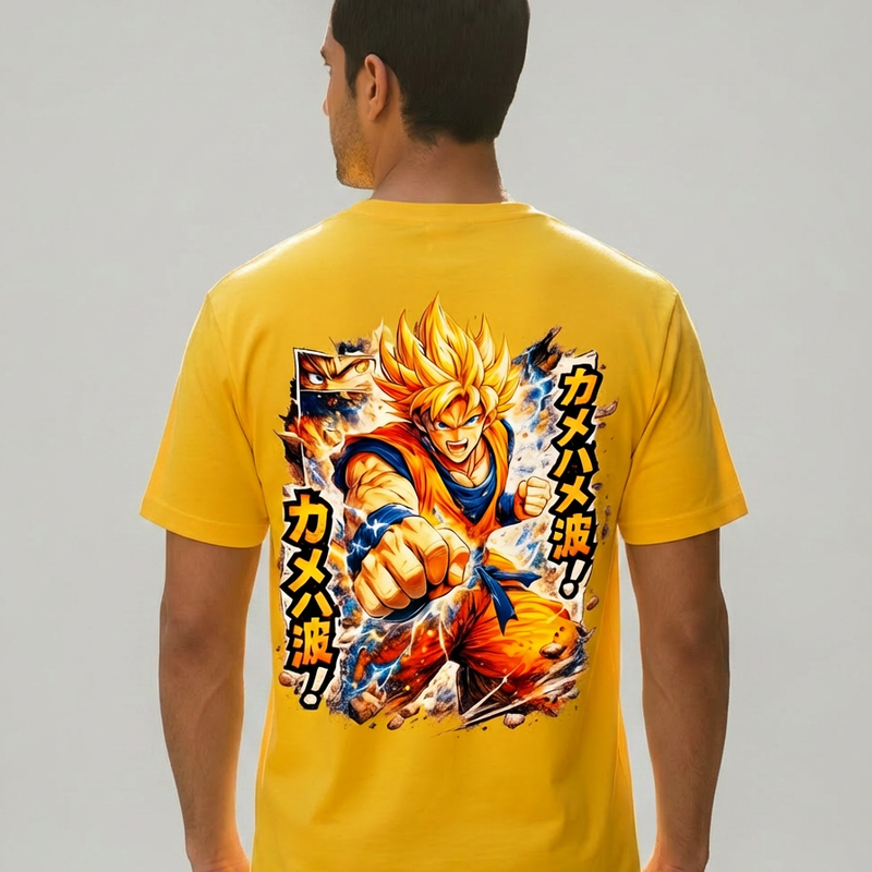 Manga Yellow Round Neck 100% Cotton Mens' T-shirt