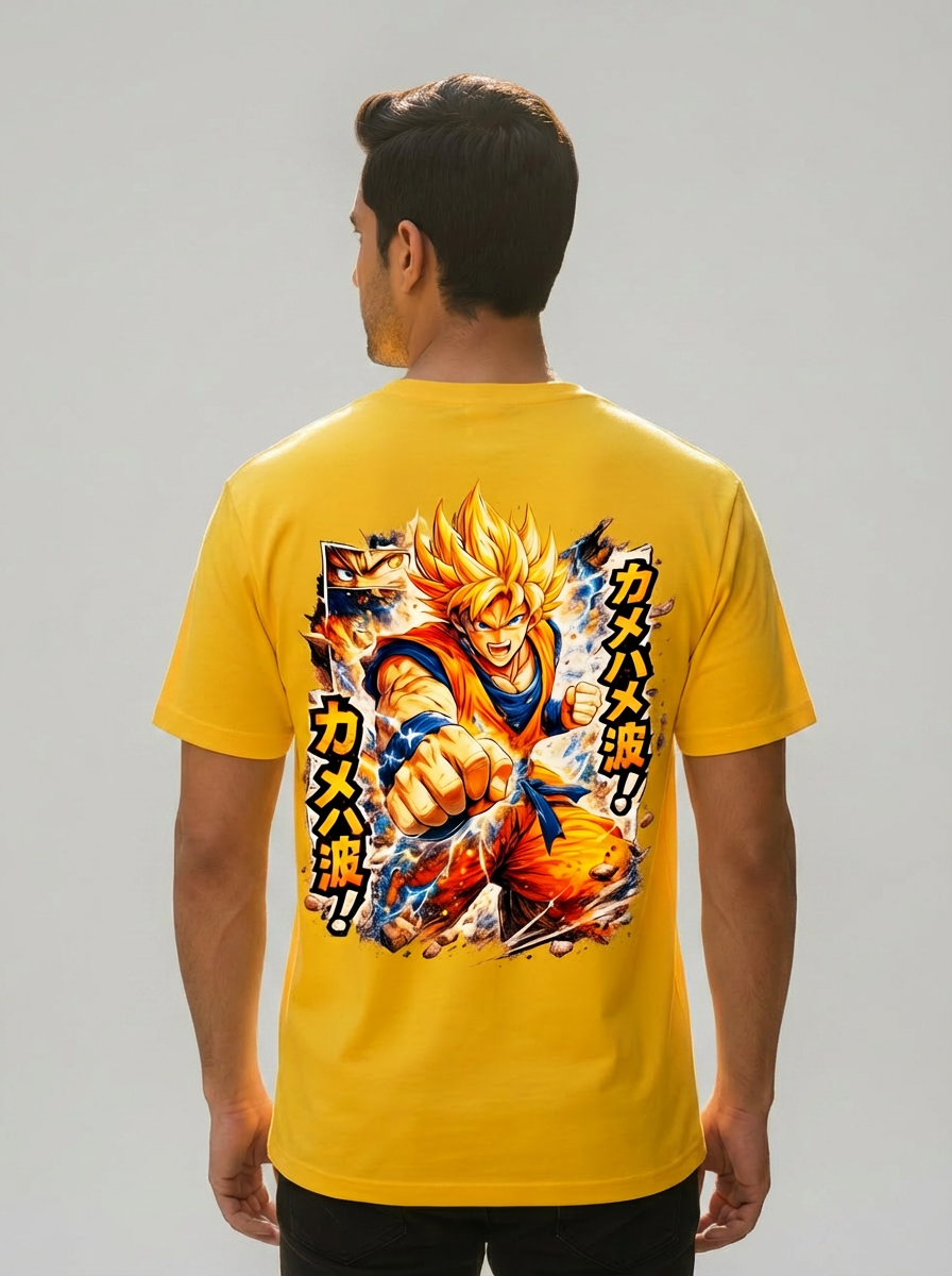 Manga Yellow Round Neck 100% Cotton Mens' T-shirt