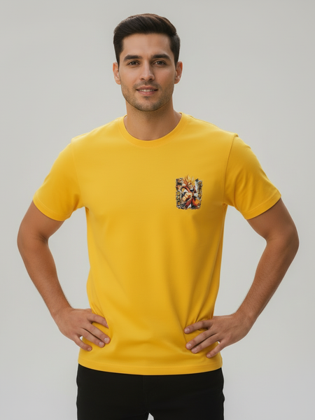 Manga Yellow Round Neck 100% Cotton Mens' T-shirt
