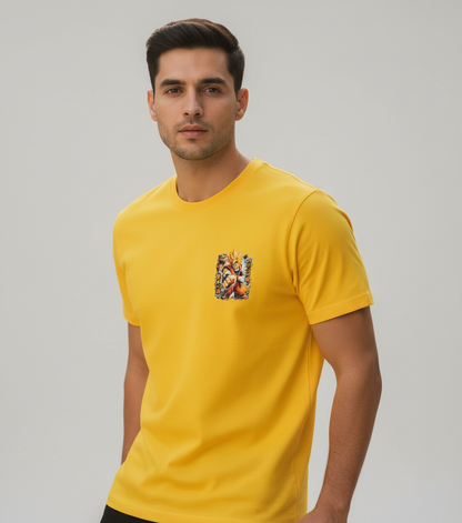 Manga Yellow Round Neck 100% Cotton Mens' T-shirt