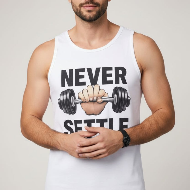 Never settle Men's cotton Tank Tees