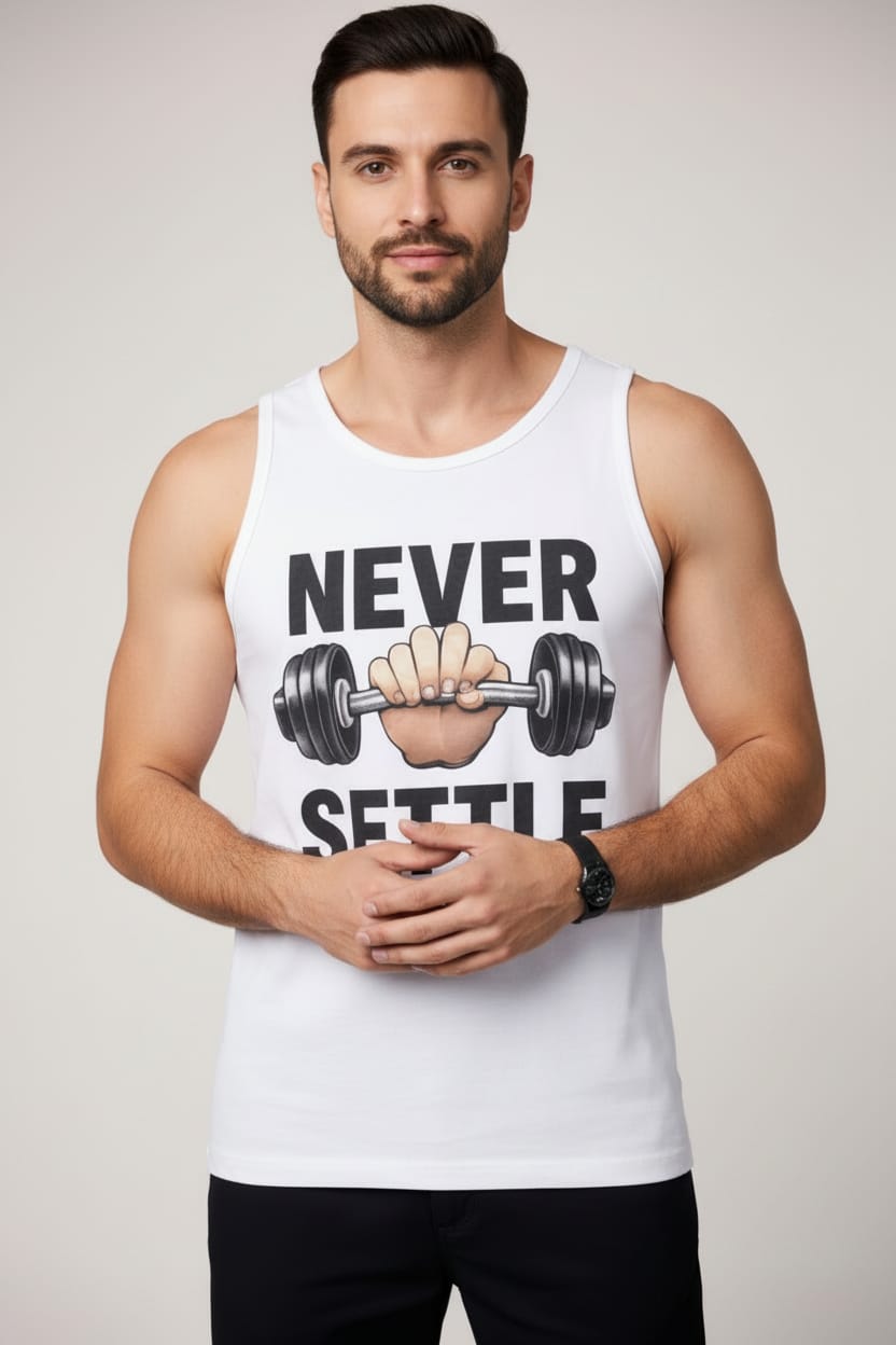 Never settle Men's cotton Tank Tees