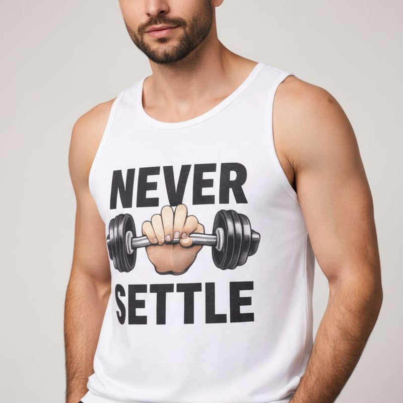 Never settle Men's cotton Tank Tees