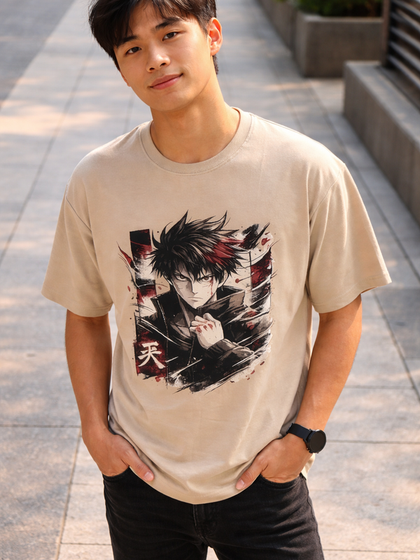 Manga Grey Round Neck 100% Cotton Mens' T-shirt