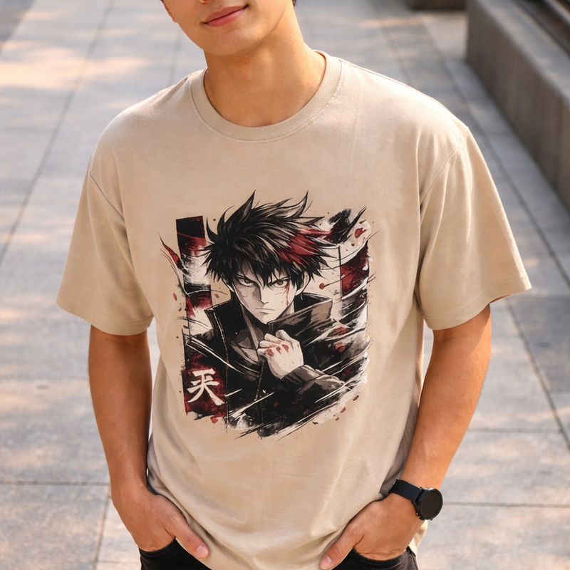 Manga Grey Round Neck 100% Cotton Mens' T-shirt