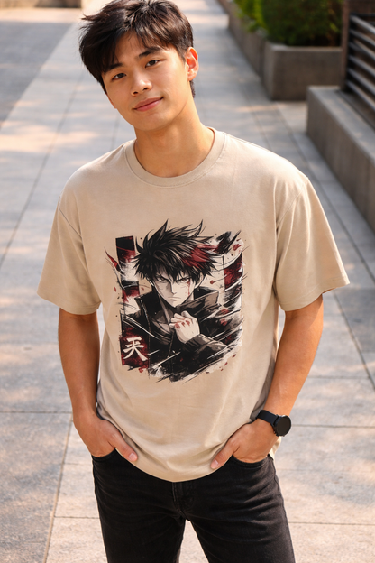 Manga Grey Round Neck 100% Cotton Mens' T-shirt